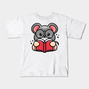 Cute mouse reading book cartoon Kids T-Shirt